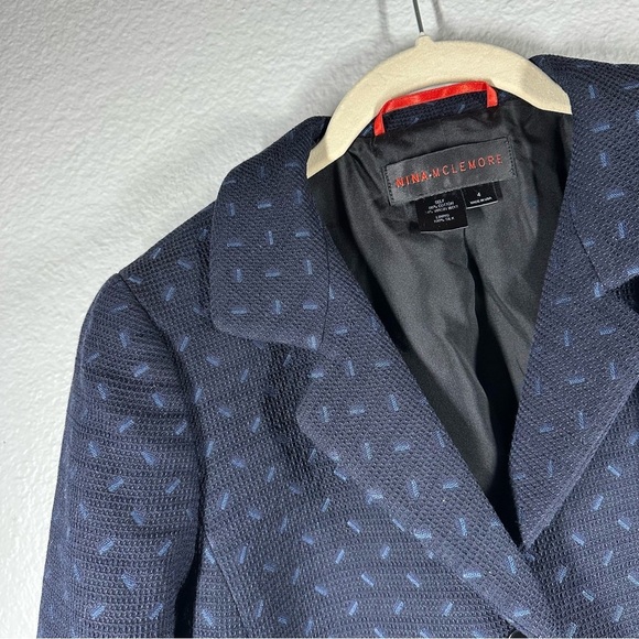 Nina McLemore Blazer Jacket Women's 4 Navy‎ Cotton Wool Blend Silk Lining Career - Picture 3 of 7
